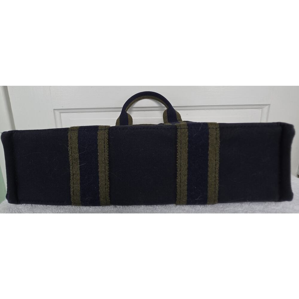 Hermès Navy Striped Tote PM Top Handle Snap Close Silver HW w/COA - Picture 6 of 15